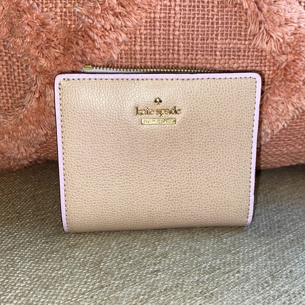 kate spade Beige and Light Pink Leather Zip Wallet